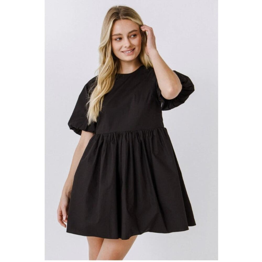 NEW! English Factory Short Balloon Sleeve Mini Dress in BLACK (XL) - Picture 2 of 9